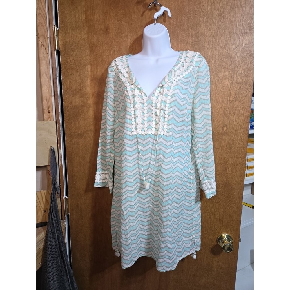 Vineyard Vines Dress Womens Small Blue White Chevron Crochet Lace Tunic Coverup